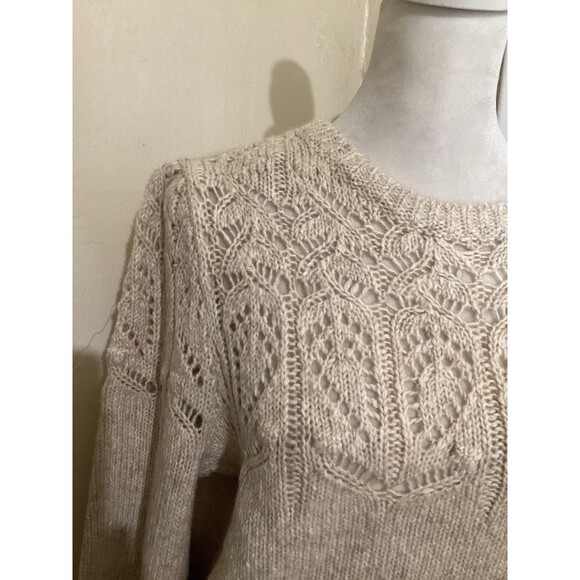 J. Crew Factory Pointelle Sweater Heather Natural Dusk Beige L - Picture 3 of 7